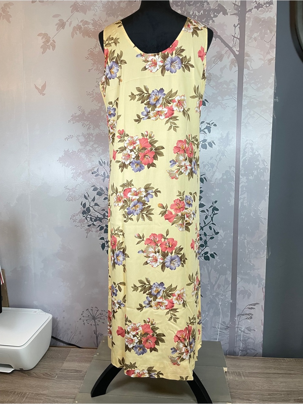 Josephine Chaus 2pc Floral Maxi Dress Shirt Set Yellow M Petite 90s Vintage - Picture 3 of 11
